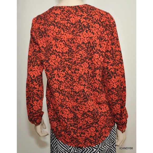Michael Kors Split Neck Blouse Shirt Top Tunic Coral Reef Red/Black S Nwt $99 - Picture 7 of 10